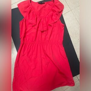 Forever 21 Red Chiffon Ruffle V Neck Sleeveless Dress, M
